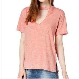 Lucky Brand burnout choker v-neck tee